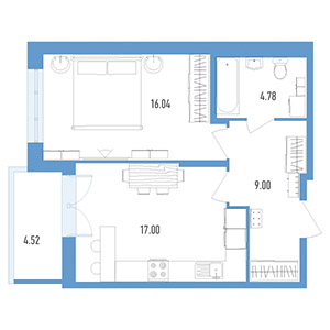 1-комнатная, 47.9 м² — ЖК ЖК Колумб
