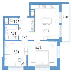 2-комнатная, 70.4 м² — ЖК ЖК Колумб