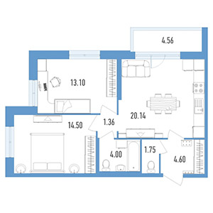 2-комнатная, 61 м² — ЖК ЖК Колумб