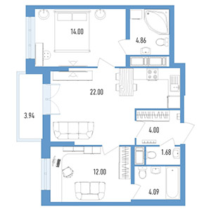 2-комнатная, 68.3 м² — ЖК ЖК Колумб