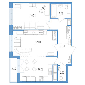 2-комнатная, 72.1 м² — ЖК ЖК Колумб