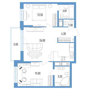 2-комнатная, 68.4 м² — ЖК ЖК Колумб
