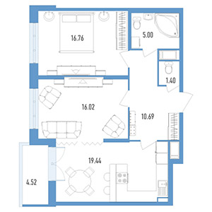 2-комнатная, 67.1 м² — ЖК ЖК Колумб