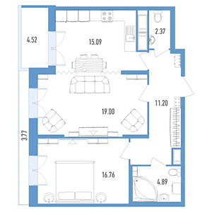 2-комнатная, 67.9 м² — ЖК ЖК Колумб