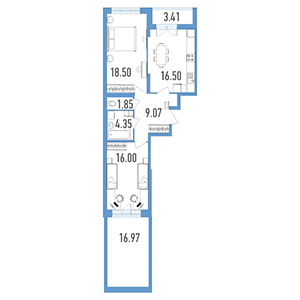 2-комнатная, 67.8 м² — ЖК ЖК Колумб
