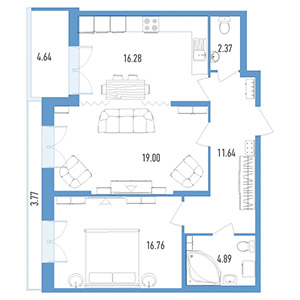 2-комнатная, 72.2 м² — ЖК ЖК Колумб