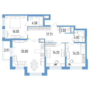 3-комнатная, 119 м² — ЖК ЖК Колумб