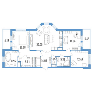 3-комнатная, 118.7 м² — ЖК ЖК Колумб