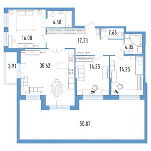 3-комнатная, 118.7 м² — ЖК ЖК Колумб