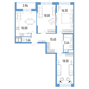 3-комнатная, 96.3 м² — ЖК ЖК Колумб
