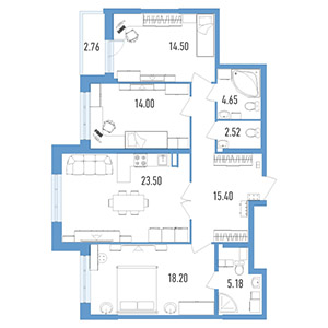 3-комнатная, 90.8 м² — ЖК ЖК Колумб