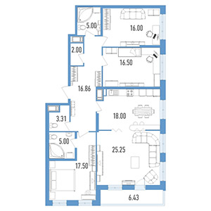 4-комнатная, 128.6 м² — ЖК ЖК Колумб