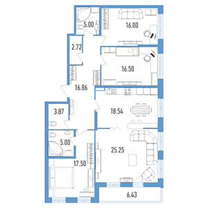 4-комнатная, 128.4 м² — ЖК ЖК Колумб