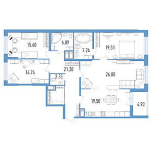 4-комнатная, 135 м² — ЖК ЖК Колумб