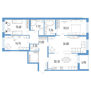 4-комнатная, 137.2 м² — ЖК ЖК Колумб