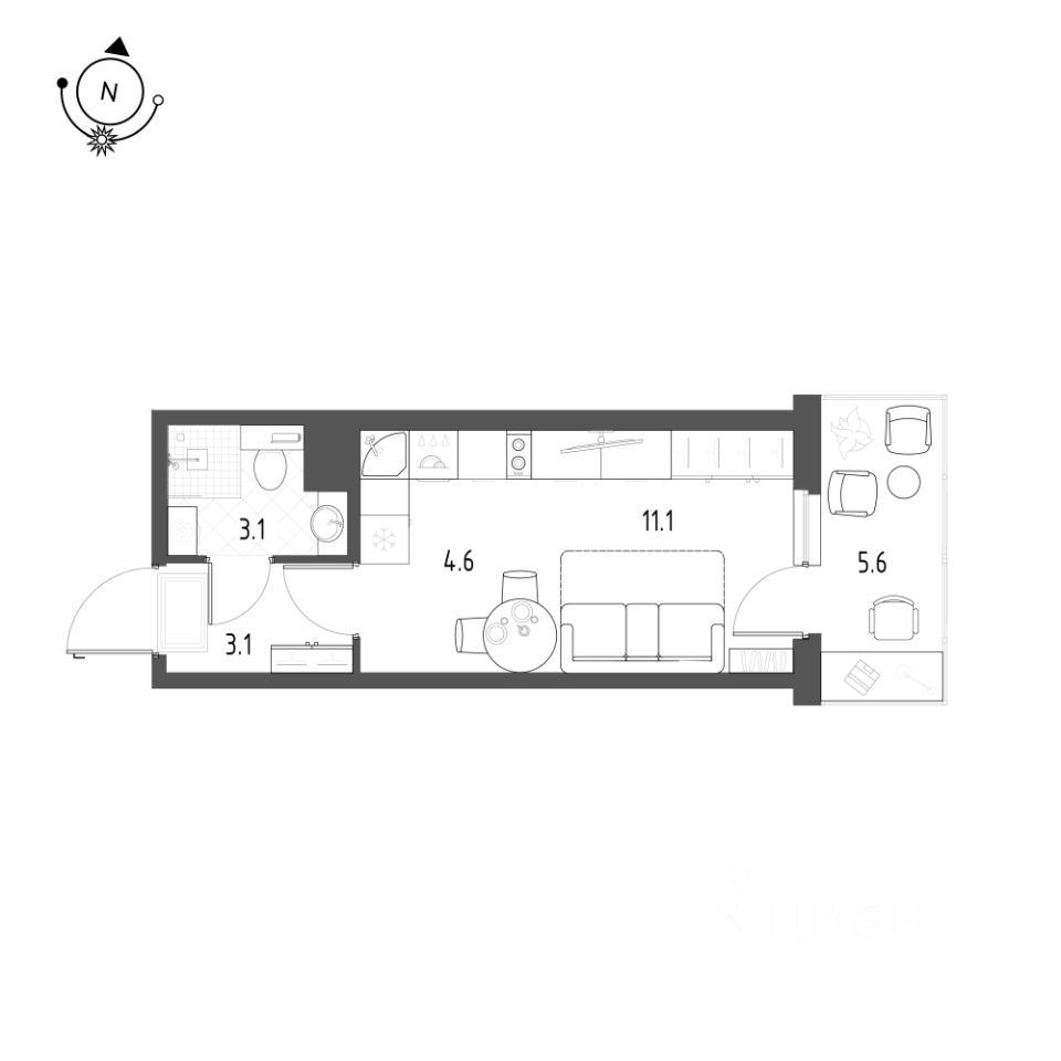 Студия, 23.5 м² — ЖК ЖК Новоорловский