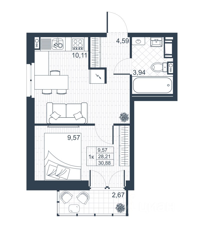 1-комнатная, 29.01 м² — ЖК ЖК Ново-Антропшино