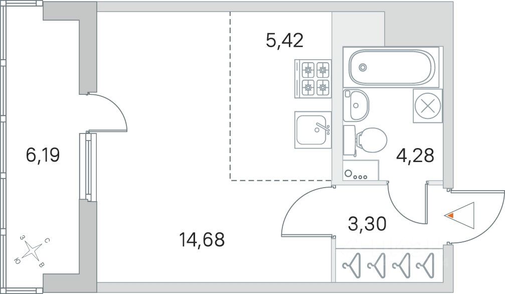 Студия, 30.78 м² — ЖК ЖК Ясно Янино