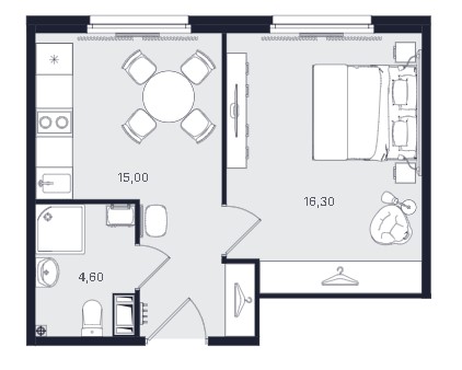 1-комнатная, 35.9 м² — ЖК ЖК «Апартаменты Интуит (IN2IT)»