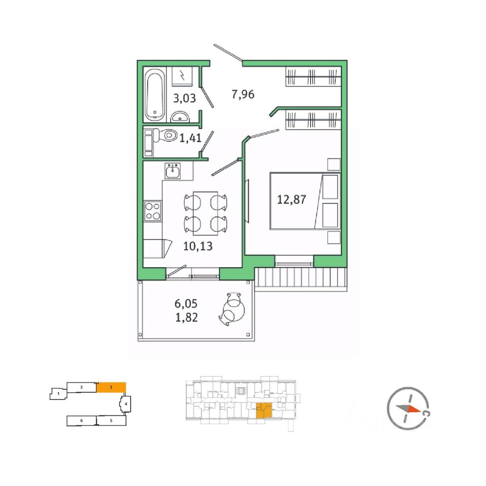 1-комнатная, 36 м² — ЖК ЖК Юттери
