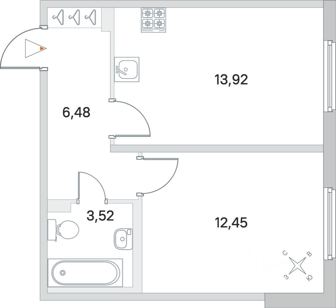 1-комнатная, 36.37 м² — ЖК ЖК Новое сертолово