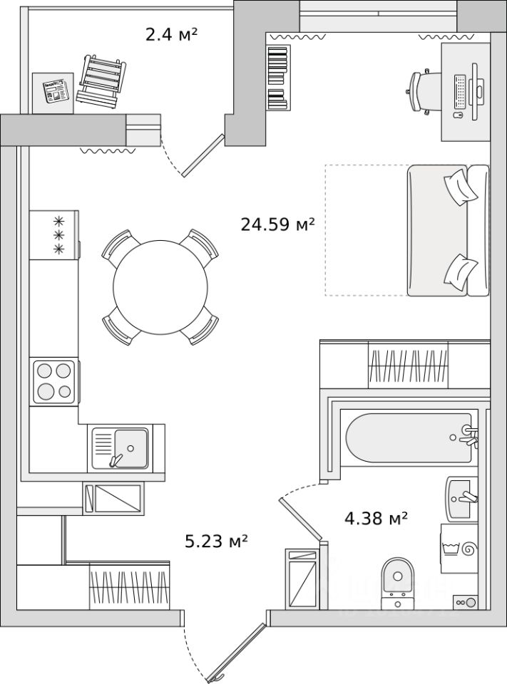 Студия, 36.6 м² — ЖК ЖК Чёрная Речка