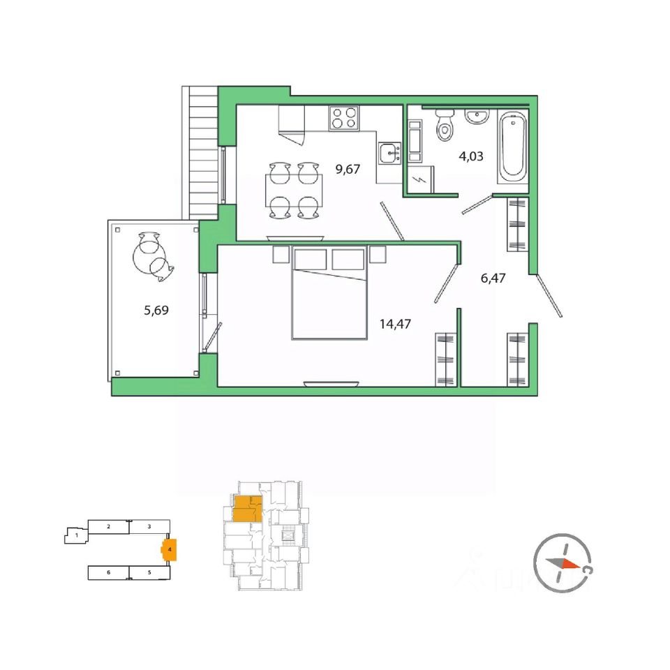 1-комнатная, 36.8 м² — ЖК ЖК Юттери