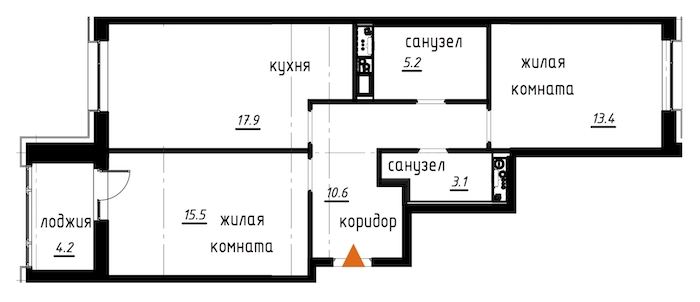 2-комнатная, 68 м² — ЖК ЖК Лайф Лесная