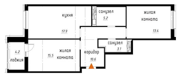 2-комнатная, 68 м² — ЖК ЖК Лайф Лесная