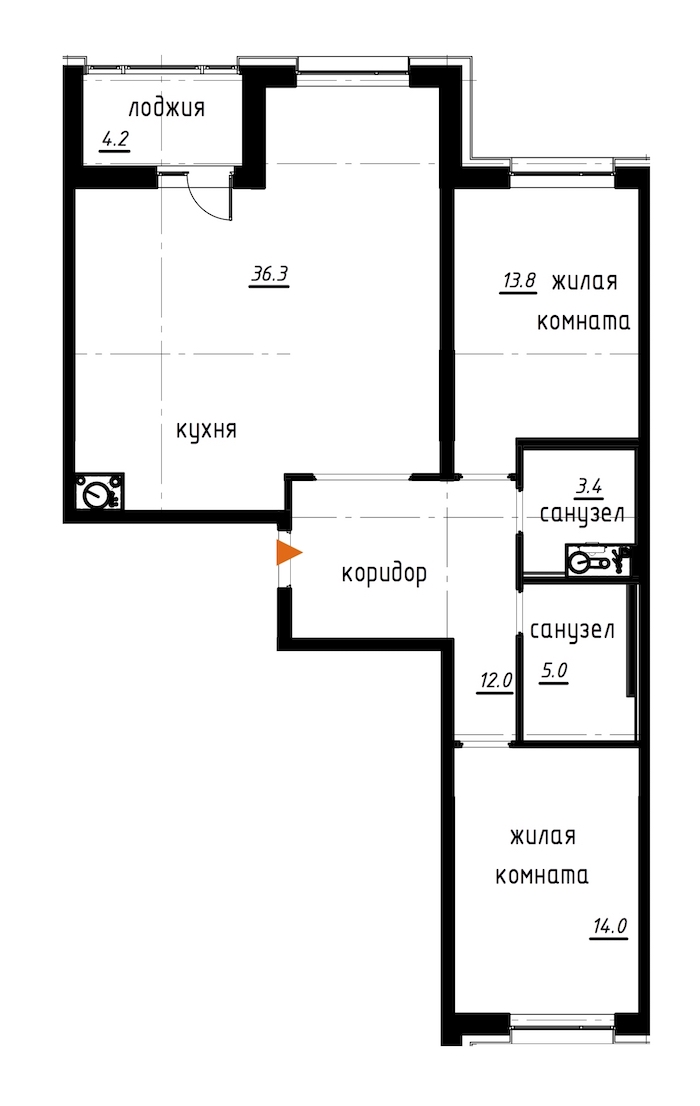 2-комнатная, 87 м² — ЖК ЖК Лайф Лесная