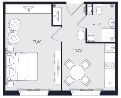 1-комнатная, 37 м² — ЖК ЖК «Апартаменты Интуит (IN2IT)»