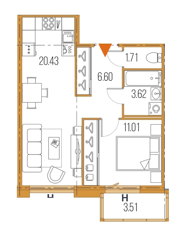 1-комнатная, 43 м² — ЖК ЖК Legenda Героев