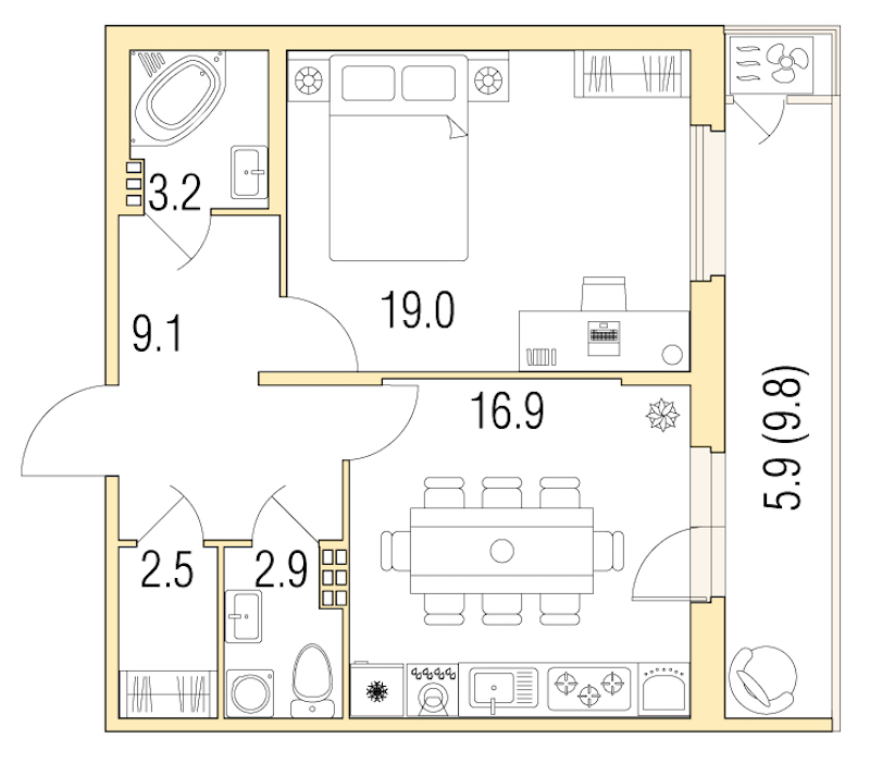 1-комнатная, 59 м² — ЖК ЖК Жемчужный берег