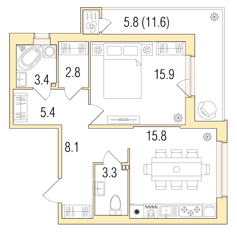 1-комнатная, 61 м² — ЖК ЖК Жемчужный берег