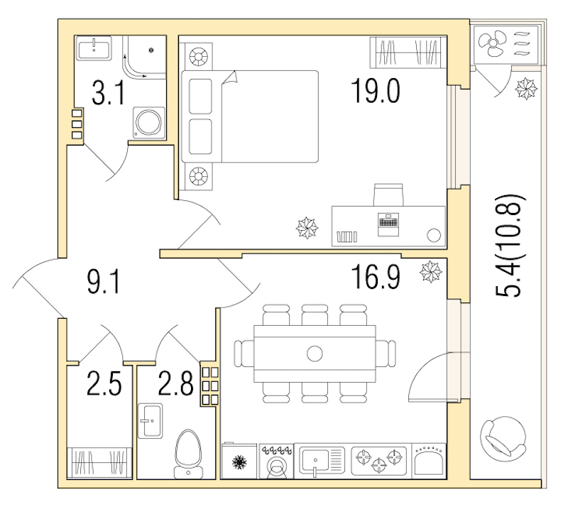 1-комнатная, 60 м² — ЖК ЖК Жемчужный берег