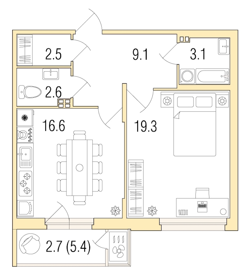 1-комнатная, 56 м² — ЖК ЖК Жемчужный берег
