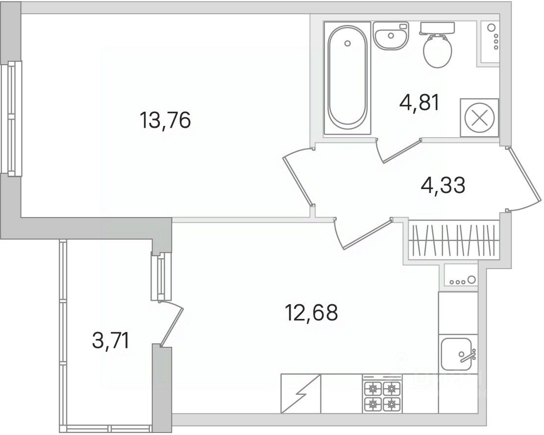 1-комнатная, 37.44 м² — ЖК ЖК Ясно Янино