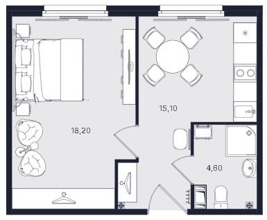 1-комнатная, 37.9 м² — ЖК ЖК «Апартаменты Интуит (IN2IT)»