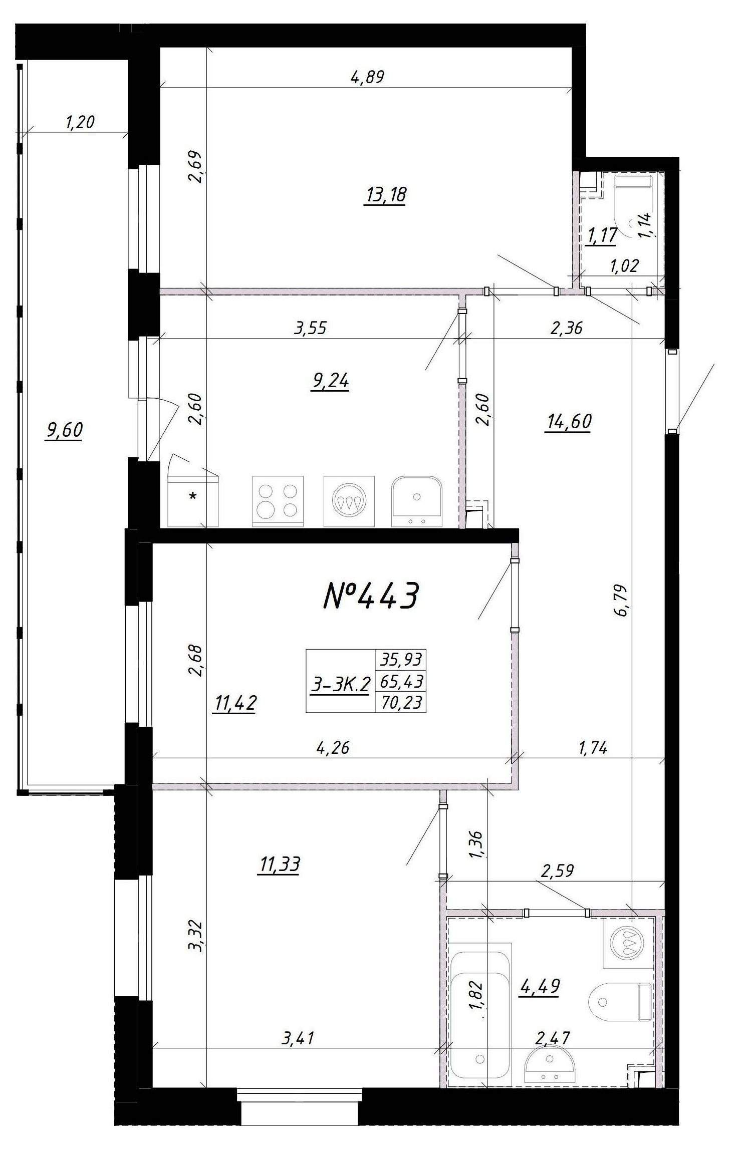 3-комнатная, 75 м² — ЖК Ап-квартал Комендантский (Up-квартал Комендантский)