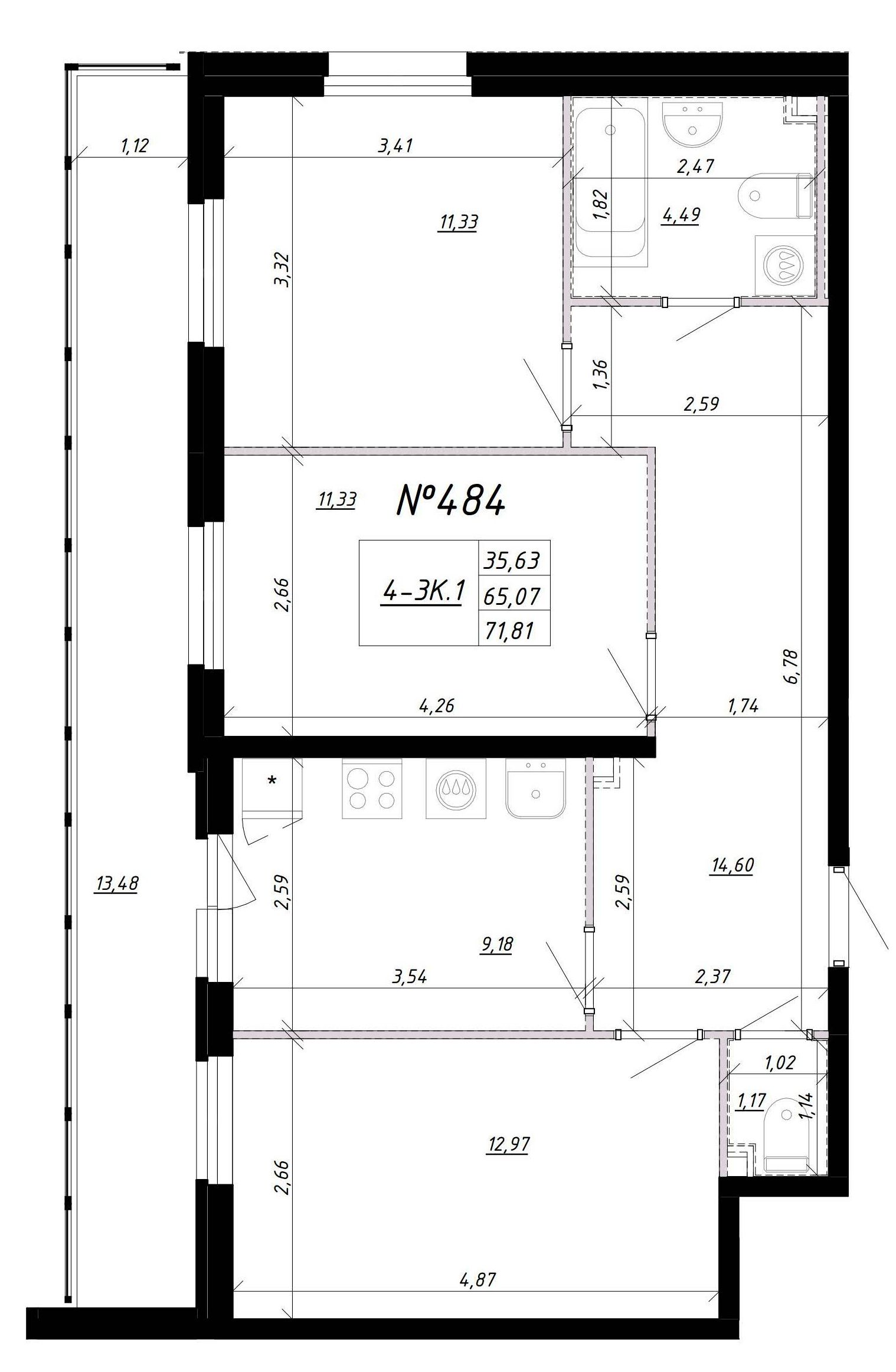 3-комнатная, 76 м² — ЖК Ап-квартал Комендантский (Up-квартал Комендантский)