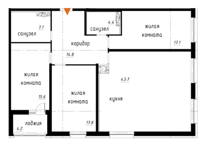 3-комнатная, 123 м² — ЖК ЖК Лайф Лесная