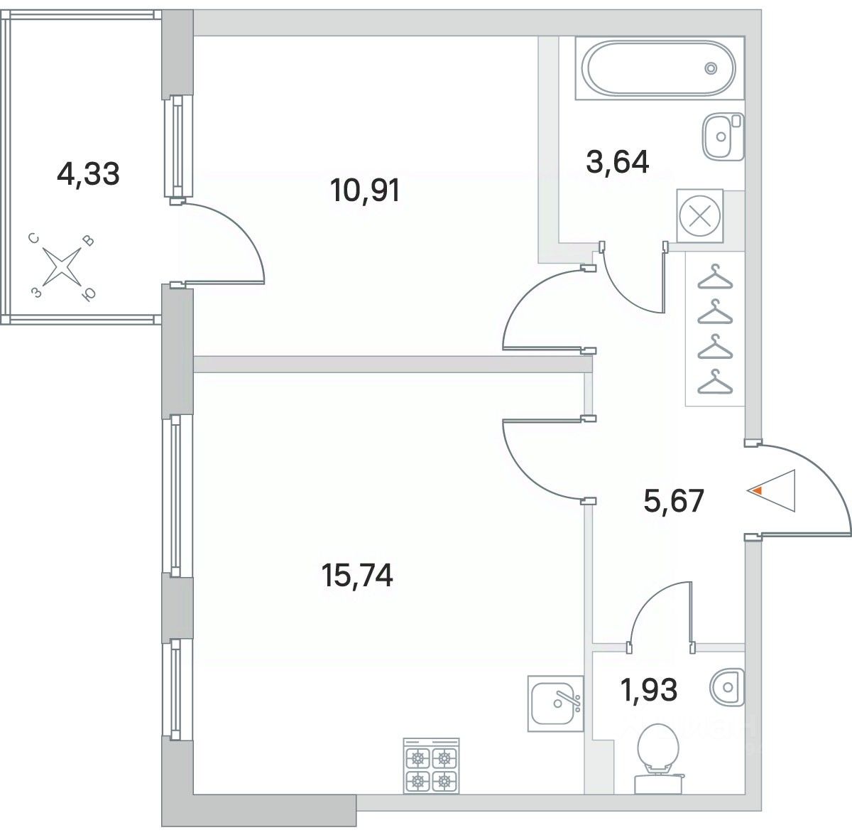 1-комнатная, 39.19 м² — ЖК ЖК Новое сертолово