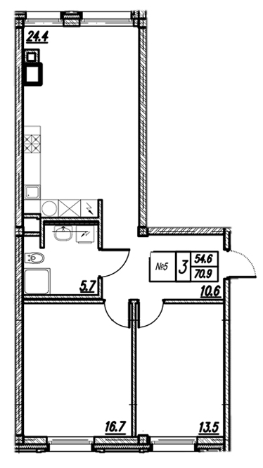 2-комнатная, 71 м² — ЖК Апарт-комплекс Первая Линия. Health Care Resort (Хэлф Кэа Резорт)