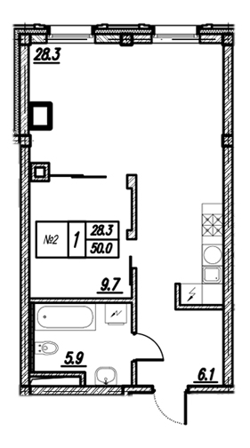 1-комнатная, 50 м² — ЖК Апарт-комплекс Первая Линия. Health Care Resort (Хэлф Кэа Резорт)