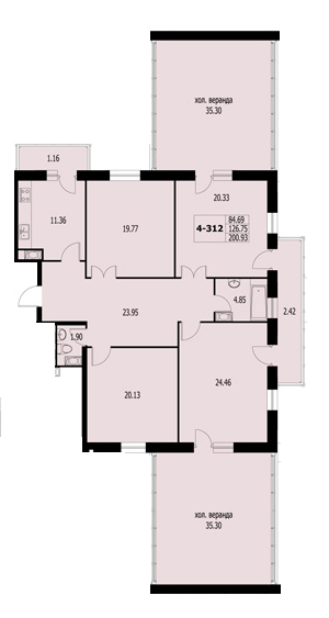 4-комнатная, 205 м² — ЖК ЖК Жемчужная симфония