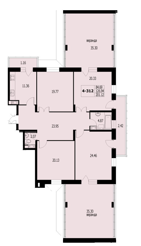 4-комнатная, 199 м² — ЖК ЖК Жемчужная симфония