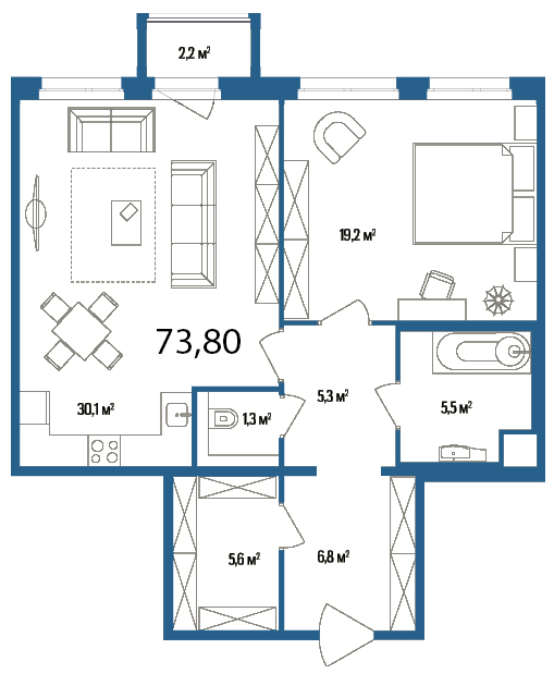1-комнатная, 74 м² — ЖК Дом на улице Нижне-Каменская