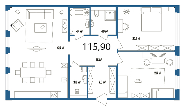 2-комнатная, 116 м² — ЖК Дом на улице Нижне-Каменская