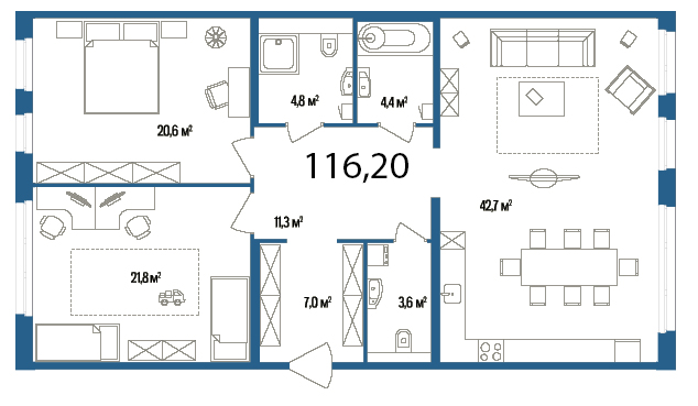 2-комнатная, 116 м² — ЖК Дом на улице Нижне-Каменская