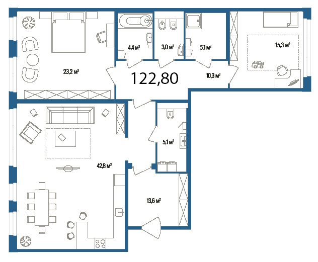 2-комнатная, 123 м² — ЖК Дом на улице Нижне-Каменская